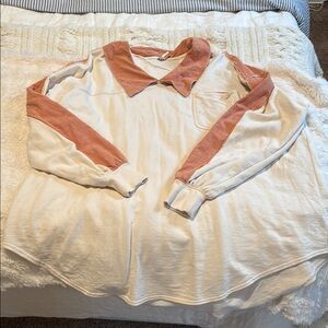 Free People Cream and Pink Jersey Top